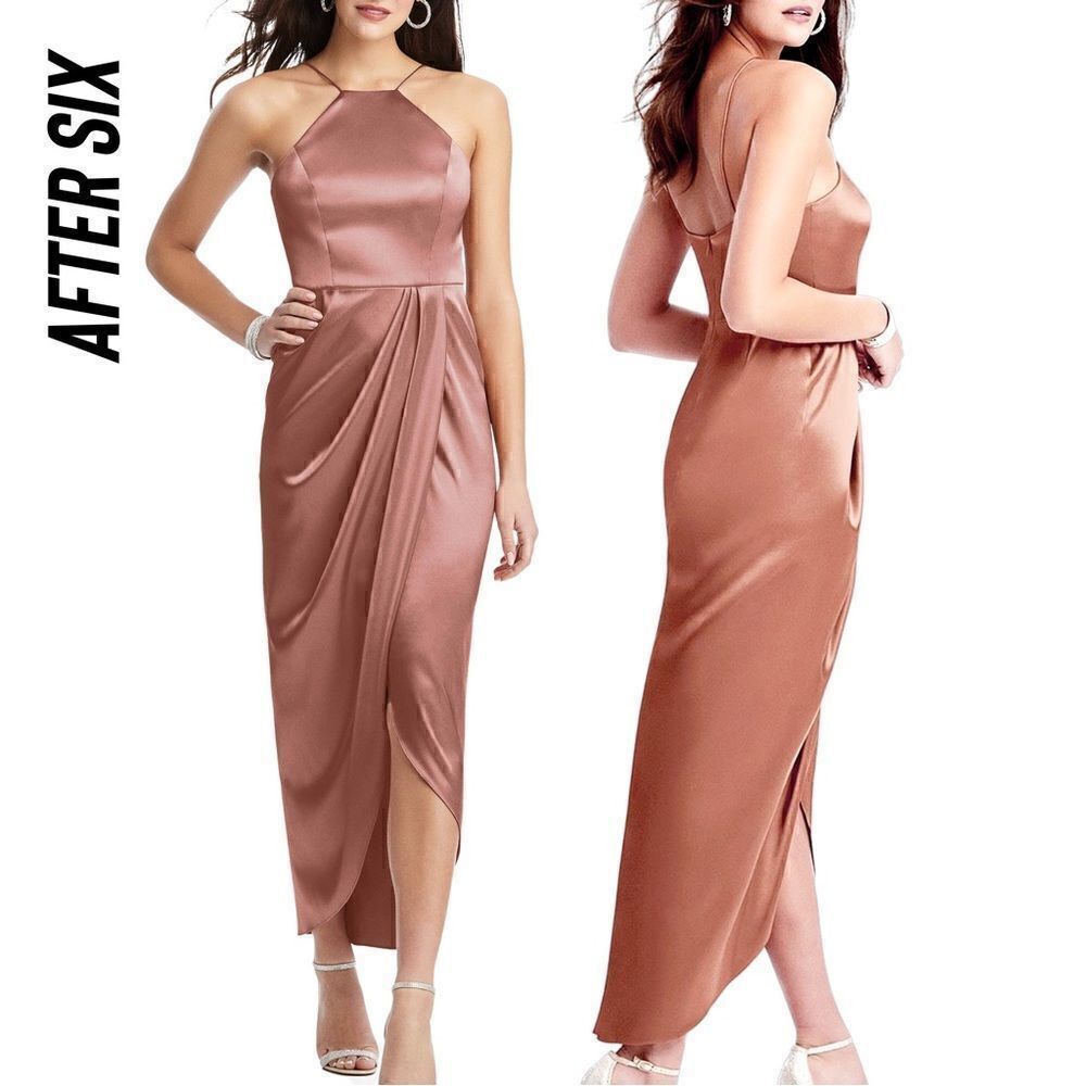 AFTER SIX BOW HALTER MIDI DRESS IN DESERT ROSE NWT SIZE 16